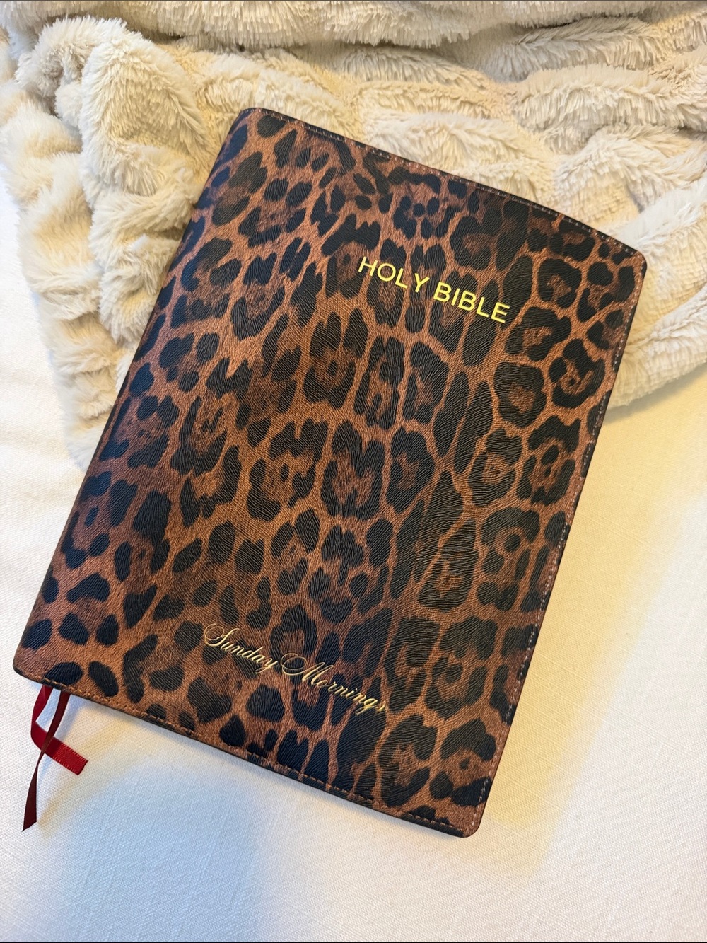 Leopard Print Holy Bible Cover with Gold Foil Text